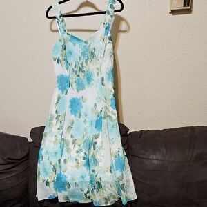 Connected Apparel Floral Midi Dress - Aqua and Olive